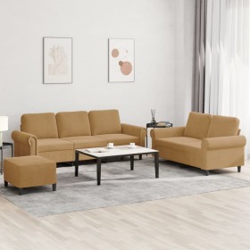 Juego de sofás con cojines 3 piezas terciopelo marrón de , Sofás - Ref: Foro24-3202267, Precio: 598,22 €, Descuento: %