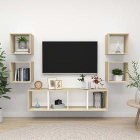 Muebles de salón 5 pzas madera ingeniería blanco y roble Sonoma de , Muebles TV - Ref: Foro24-3079624, Precio: 156,04 €, Desc...