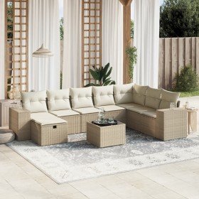 Set de sofás de jardín 9 pzas con cojines ratán sintético beige en Conjuntos de jardín | Comprar online en Foru.es