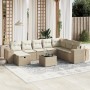Set de sofás de jardín 9 pzas con cojines ratán sintético beige en Conjuntos de jardín | Comprar online en Foru.es