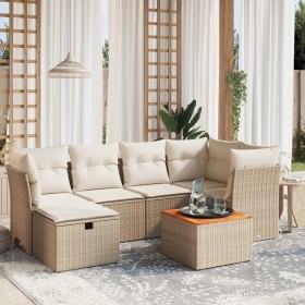 Set sofás de jardín 7 piezas y cojines ratán sintético beige en Conjuntos de jardín | Comprar online en Foru.es