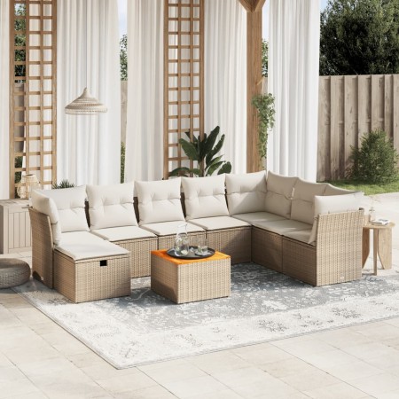 Set de sofás de jardín 9 pzas con cojines ratán sintético beige en Conjuntos de jardín | Comprar online en Foru.es