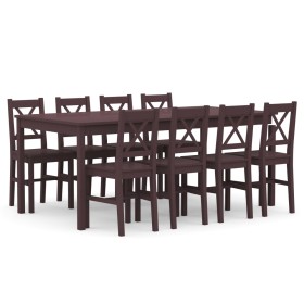 Conjunto de comedor 9 piezas madera de pino marrón oscuro de , muebles para cocinas y comedores - Ref: Foro24-283389, Precio:...