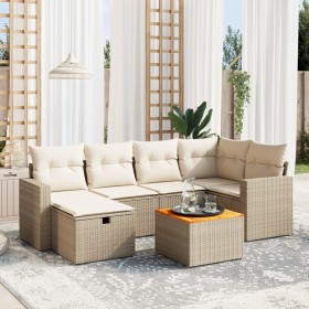 Set sofás de jardín 7 piezas y cojines ratán sintético beige en Conjuntos de jardín | Comprar online en Foru.es