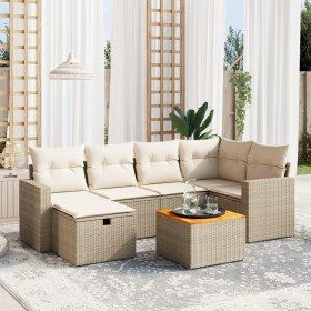 Set sofás de jardín 7 piezas y cojines ratán sintético beige en Conjuntos de jardín | Comprar online en Foru.es