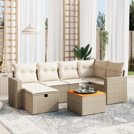 Set sofás de jardín 7 piezas y cojines ratán sintético beige en Conjuntos de jardín | Comprar online en Foru.es