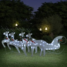 Decoración navideña de renos y trineo de jardín blanco 100 LEDs de , Luces de Navidad - Ref: Foro24-3100429, Precio: 84,45 €,...
