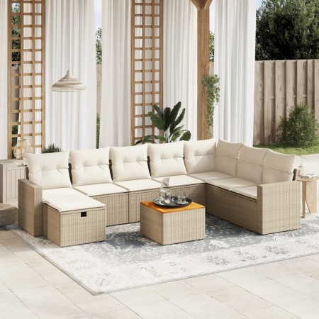 Set de sofás de jardín 9 pzas con cojines ratán sintético beige en Conjuntos de jardín | Comprar online en Foru.es