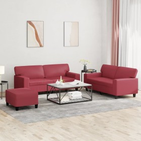 Juego de sofás 3 piezas cuero sintético rojo tinto de , Sofás - Ref: Foro24-3201922, Precio: 600,63 €, Descuento: %