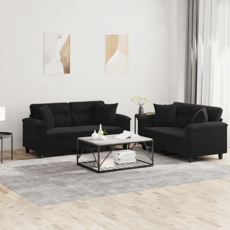 Juego de sofás con cojines 2 piezas tela microfibra negro de , Sofás - Ref: Foro24-3202329, Precio: 569,26 €, Descuento: %