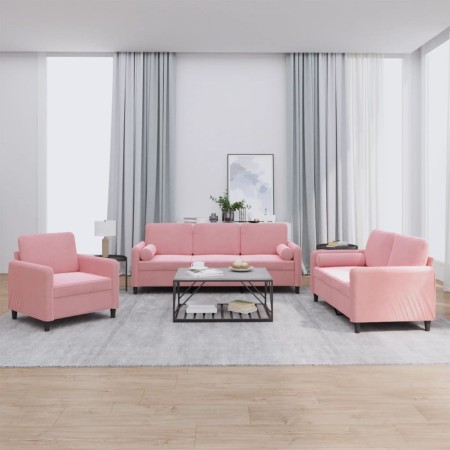 Juego de sofás con cojines 3 piezas terciopelo rosa de , Sofás - Ref: Foro24-3201957, Precio: 761,24 €, Descuento: %