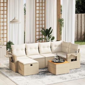 Set sofás de jardín 7 piezas y cojines ratán sintético beige en Conjuntos de jardín | Comprar online en Foru.es