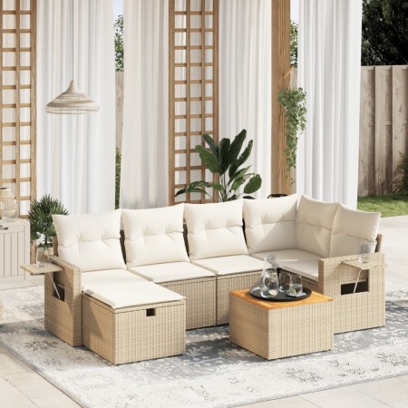 Set sofás de jardín 7 piezas y cojines ratán sintético beige en Conjuntos de jardín | Comprar online en Foru.es