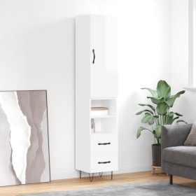 Aparador alto madera contrachapada blanco brillo 34,5x34x180 cm de , Aparadores - Ref: Foro24-3198947, Precio: 114,66 €, Desc...