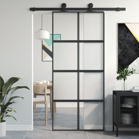 Puerta corredera vidrio templado y aluminio negra 90x205 cm de , Puertas para el hogar - Ref: Foro24-155223, Precio: 199,77 €...