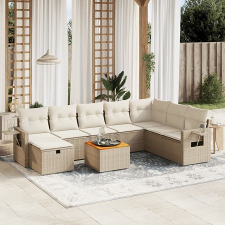Set de sofás de jardín 9 pzas con cojines ratán sintético beige en Conjuntos de jardín | Comprar online en Foru.es