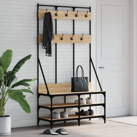 Perchero con zapatero roble Sonoma 100x40x184 cm de , Organizadores de vestidores y perchas de barra - Ref: Foro24-837838, Pr...