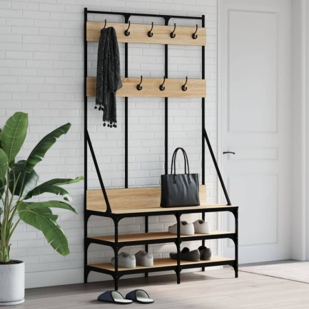 Perchero con zapatero roble Sonoma 100x40x184 cm de , Organizadores de vestidores y perchas de barra - Ref: Foro24-837838, Pr...