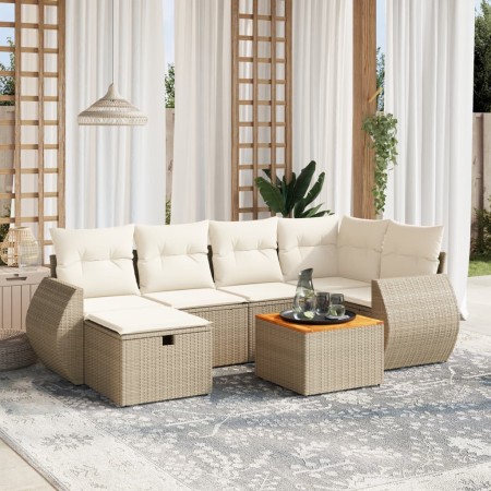 Set sofás de jardín 7 piezas y cojines ratán sintético beige en Conjuntos de jardín | Comprar online en Foru.es