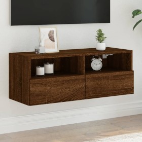 Mueble de pared TV madera ingeniería marrón roble 80x30x30 cm de , Muebles TV - Ref: Foro24-836880, Precio: 47,23 €, Descuent...