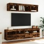 Mueble de TV de pared con luces LED roble ahumado 80x30x40 cm de , Muebles TV - Ref: Foro24-837205, Precio: 66,91 €, Descuent...