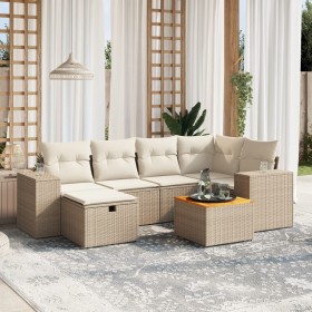 Set sofás de jardín 7 piezas y cojines ratán sintético beige en Conjuntos de jardín | Comprar online en Foru.es