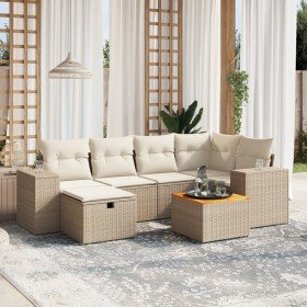 Set sofás de jardín 7 piezas y cojines ratán sintético beige en Conjuntos de jardín | Comprar online en Foru.es