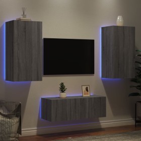 Muebles TV pared con LED 4 pzas madera ingeniería gris Sonoma de , Muebles TV - Ref: Foro24-3216823, Precio: 188,83 €, Descue...