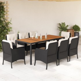 Set de comedor de jardín 9 pzas y cojines ratán sintético negro de , Conjuntos de jardín - Ref: Foro24-3211865, Precio: 932,7...