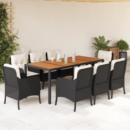Set de comedor de jardín 9 pzas y cojines ratán sintético negro de , Conjuntos de jardín - Ref: Foro24-3211865, Precio: 932,7...