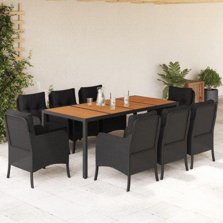 Set de comedor de jardín 9 pzas y cojines ratán sintético negro de , Conjuntos de jardín - Ref: Foro24-3211871, Precio: 992,6...