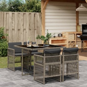 Set comedor de jardín 5 piezas con cojines ratán sintético gris de , Conjuntos de jardín - Ref: Foro24-3210896, Precio: 322,7...