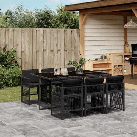 Set de comedor de jardín 7 pzas y cojines ratán sintético negro de , Conjuntos de jardín - Ref: Foro24-3210907, Precio: 395,0...
