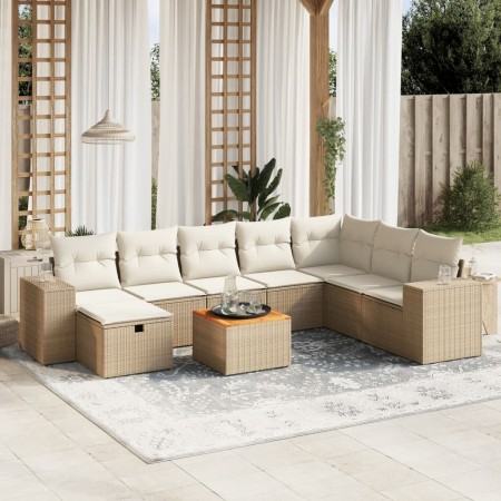 Set de sofás de jardín 9 pzas con cojines ratán sintético beige en Conjuntos de jardín | Comprar online en Foru.es