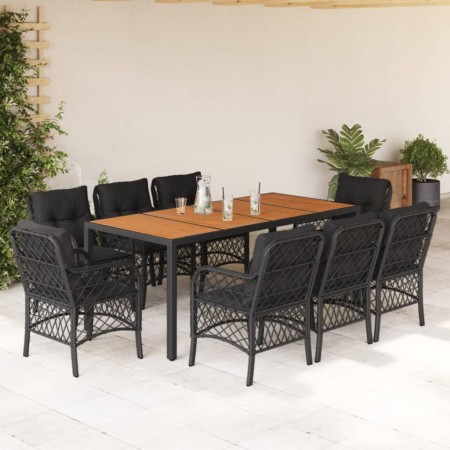 Set de comedor de jardín 9 pzas y cojines ratán sintético negro de , Conjuntos de jardín - Ref: Foro24-3212047, Precio: 885,4...