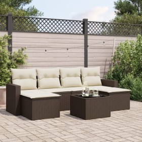 Juego de sofás de jardín 7 piezas con cojines ratán PE marrón de , Sofás modulares de exterior - Ref: Foro24-3251670, Precio:...