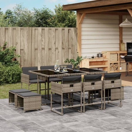 Set de comedor de jardín 11 pzas y cojines ratán sintético gris de , Conjuntos de jardín - Ref: Foro24-3211328, Precio: 472,7...