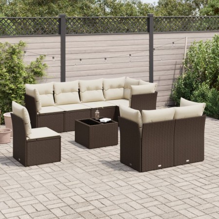 Set de sofás de jardín 9 pzas y cojines ratán sintético marrón de , Conjuntos de jardín - Ref: Foro24-3217943, Precio: 596,23...