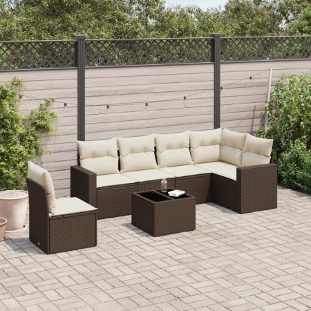 Juego de sofás de jardín 7 piezas con cojines ratán PE marrón de , Sofás modulares de exterior - Ref: Foro24-3251380, Precio:...