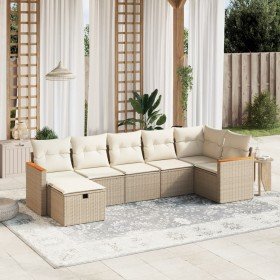 Set sofás de jardín 7 piezas y cojines ratán sintético beige en Conjuntos de jardín | Comprar online en Foru.es