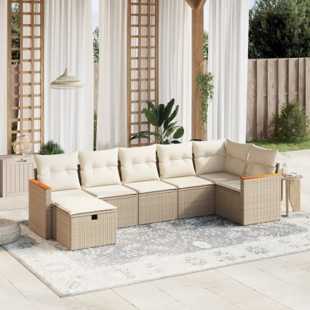 Set sofás de jardín 7 piezas y cojines ratán sintético beige en Conjuntos de jardín | Comprar online en Foru.es