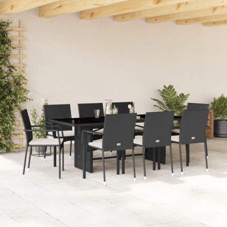 Set de comedor de jardín 9 pzas y cojines ratán sintético negro de , Conjuntos de jardín - Ref: Foro24-3213495, Precio: 646,5...