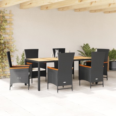 Set de comedor de jardín 7 pzas y cojines ratán sintético negro de , Conjuntos de jardín - Ref: Foro24-3277515, Precio: 931,3...