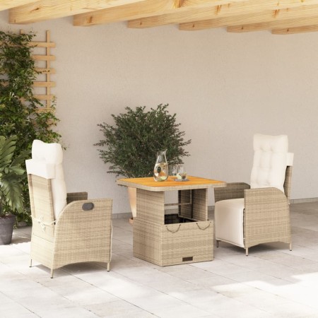 Set comedor de jardín 3 pzas con cojines ratán sintético beige de , Conjuntos de jardín - Ref: Foro24-3277471, Precio: 373,36...