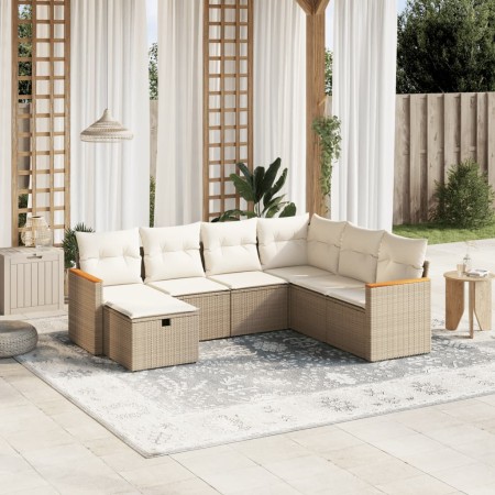 Set sofás de jardín 7 piezas y cojines ratán sintético beige en Conjuntos de jardín | Comprar online en Foru.es