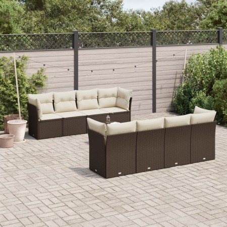 Set de sofás de jardín 9 pzas y cojines ratán sintético marrón de , Conjuntos de jardín - Ref: Foro24-3249152, Precio: 601,67...