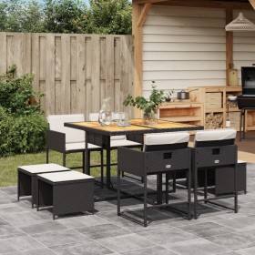 Set de comedor de jardín 9 pzas y cojines ratán sintético negro de , Conjuntos de jardín - Ref: Foro24-3211323, Precio: 370,7...