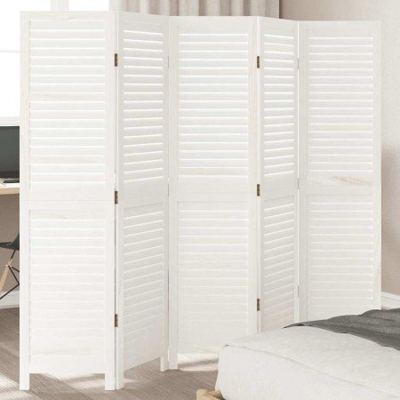 Biombo separador de 5 paneles madera maciza Paulownia blanco de , Divisores de ambientes - Ref: Foro24-358837, Precio: 126,22...