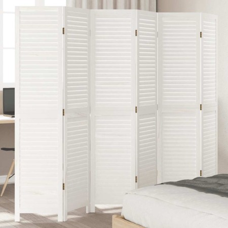 Biombo separador de 6 paneles madera maciza Paulownia blanco de , Divisores de ambientes - Ref: Foro24-358842, Precio: 186,39...