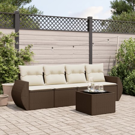 Set comedor de jardín 5 piezas y cojines ratán sintético marrón de , Conjuntos de jardín - Ref: Foro24-3221092, Precio: 323,0...